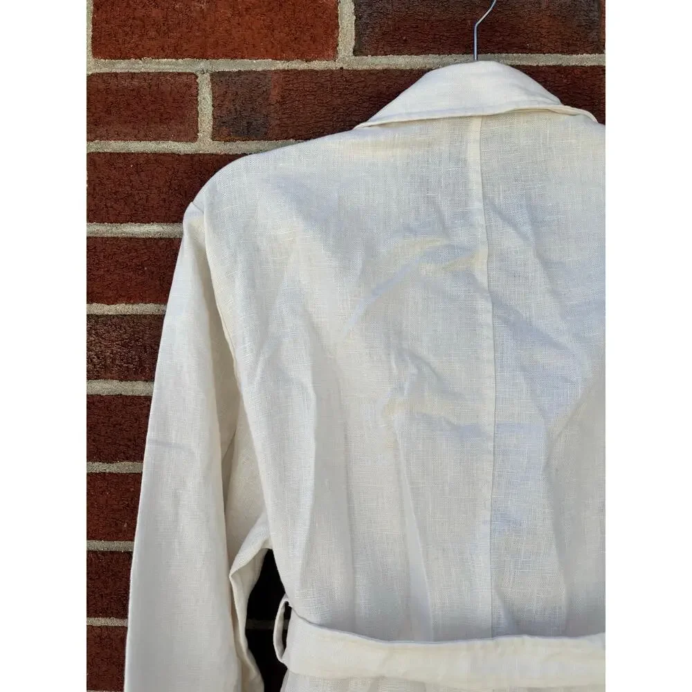 Jones New York Country White Linen Blend Belted Button Up Jacket Shirt Women’s - Picture 12 of 15